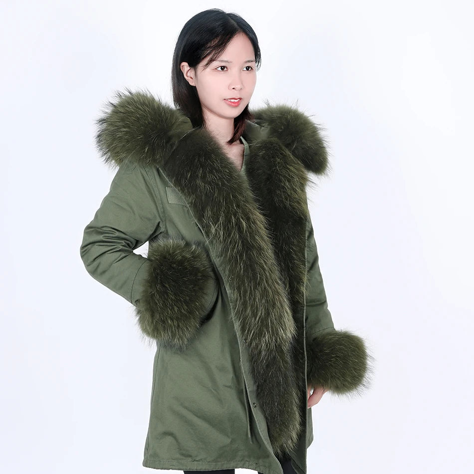 Duck Down Liner Real Fur Hooded Parka Long Coats