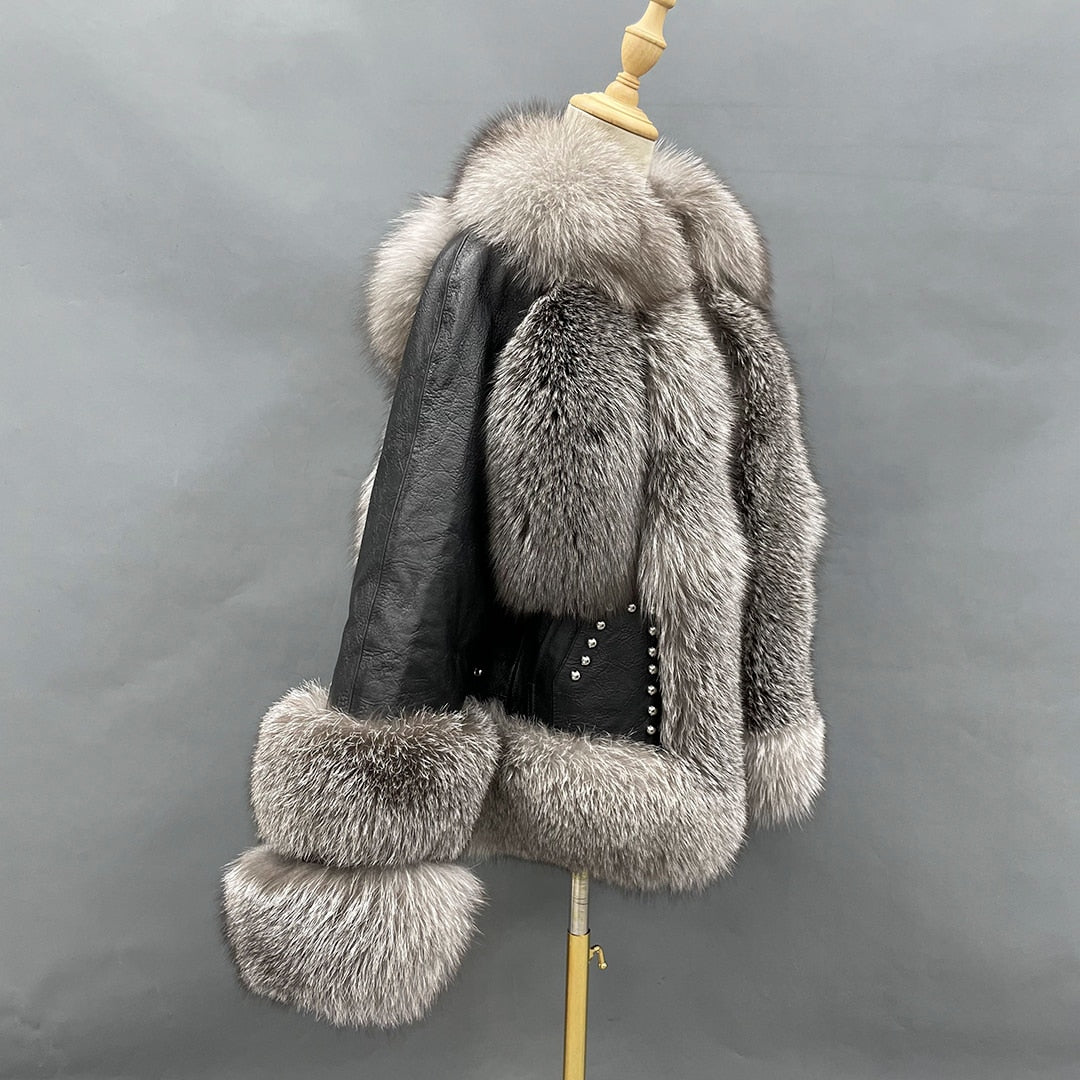 Genuine Leather Coats With Fluffy Real Fur Pattern