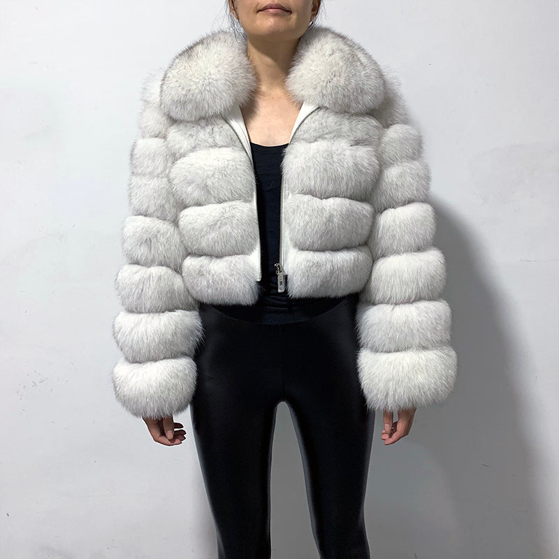 Pattern Real Fox Fur Coats Short