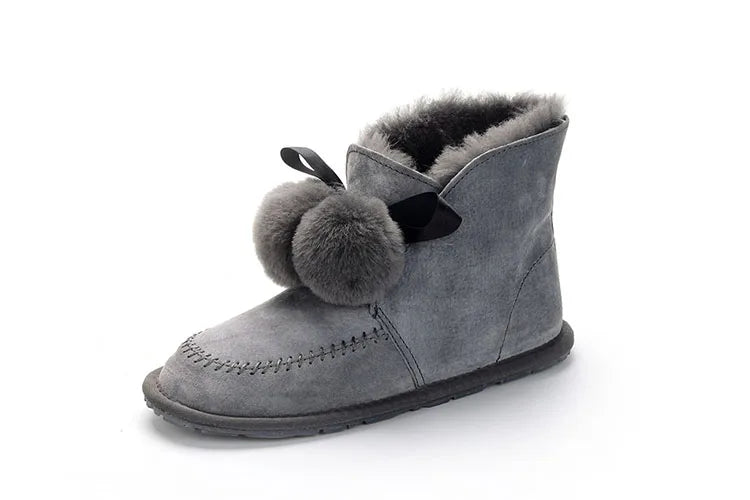 Genuine Leather Real  Fur Ankle Boots