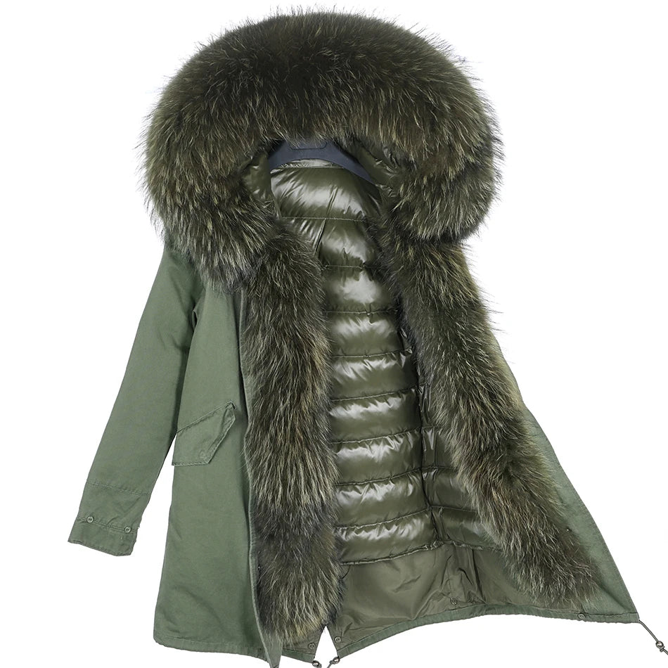 Duck Down Liner Real Fur Hooded Parka Long Coats