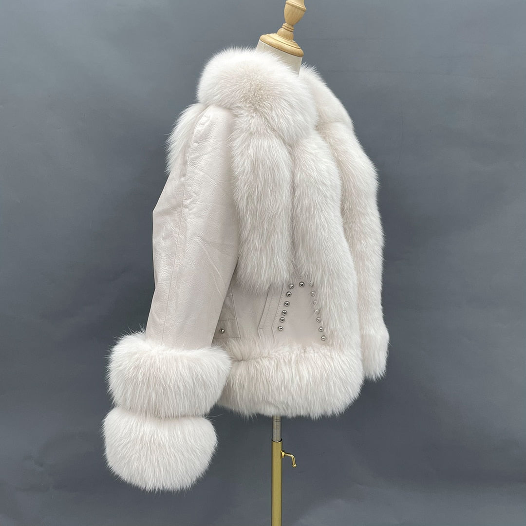 Genuine Leather Coats With Fluffy Real Fur Pattern