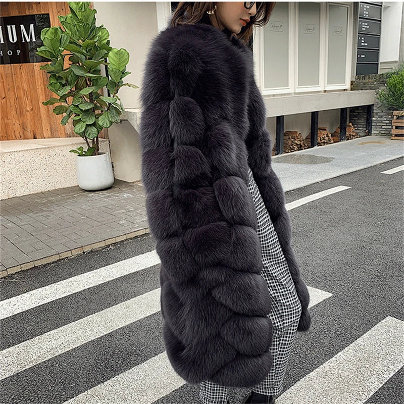 Pattern Long Real Fox Fur Coats