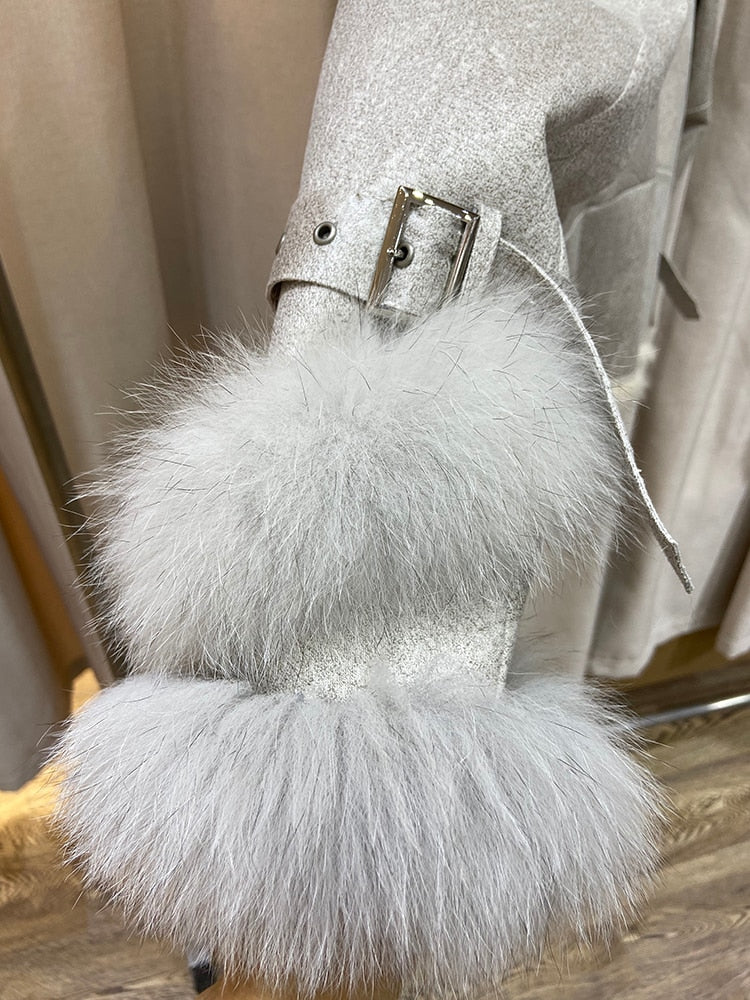 Real Rabbit Fur Liner Real Fox Fur Collar & Cuffs Coats