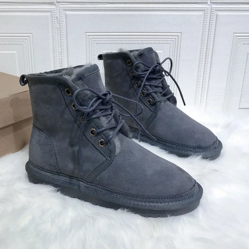 UNISEX Real Wool Fur Lace Up Snow Boots