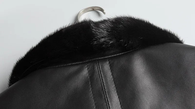 Genuine Leather Jacket Mink Fur Lining