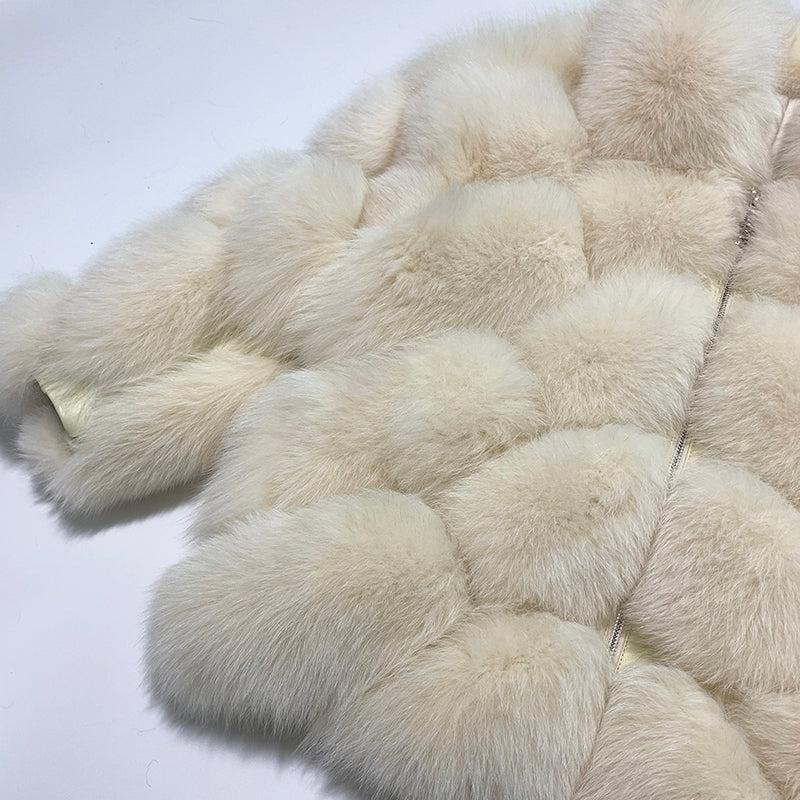 Pattern Turn Down Collar Real Fox Fur Coats