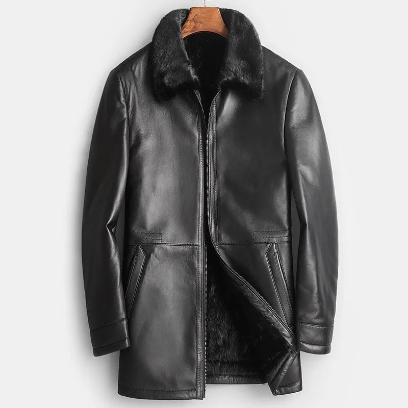 Genuine Leather Jacket Mink Fur Lining