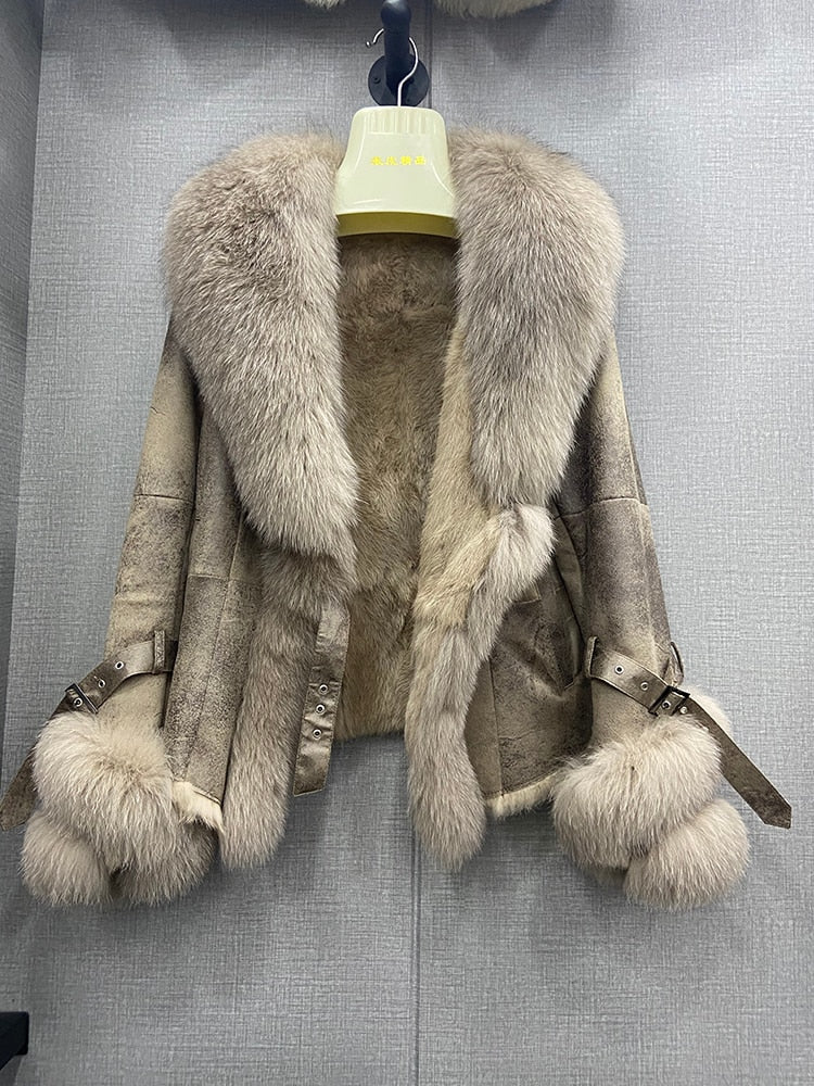 Real Rabbit Fur Liner Real Fox Fur Collar & Cuffs Coats