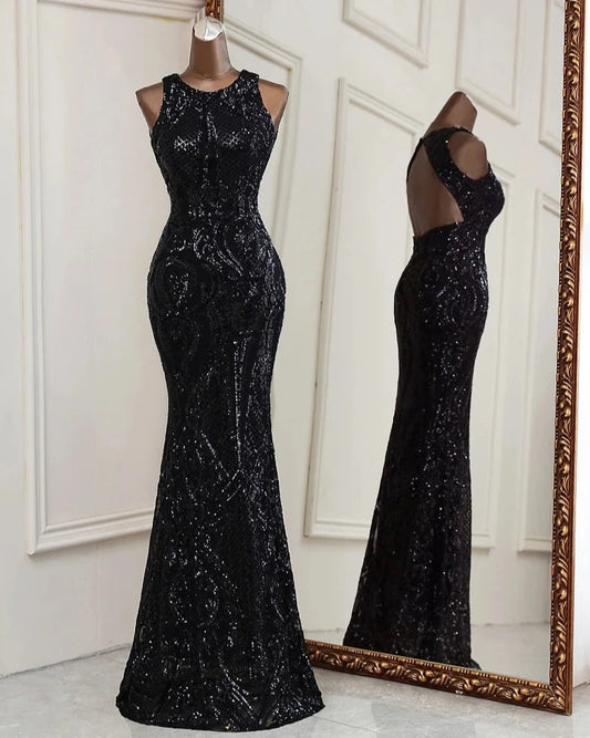 Sequin Sleeveless Backless Evening Dresses