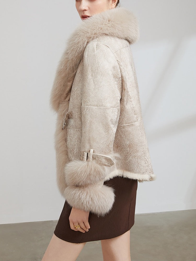 Real Rabbit Fur Liner Real Fox Fur Collar & Cuffs Coats