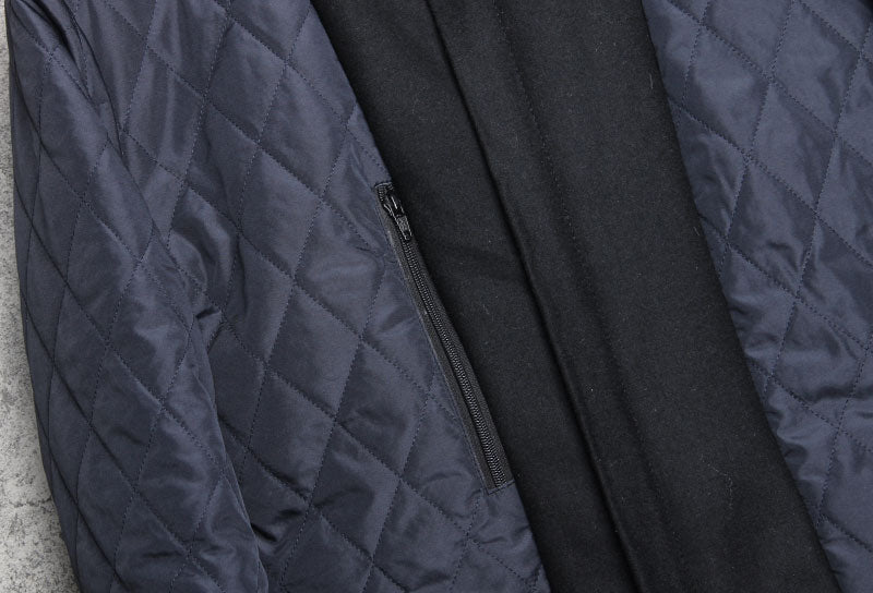Genuine Leather Woolen Jacket Stand Collar
