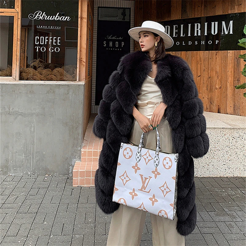 Pattern Long Real Fox Fur Coats