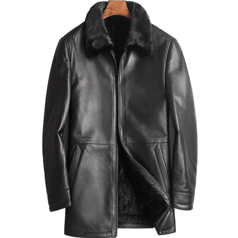 Genuine Leather Jacket Mink Fur Lining