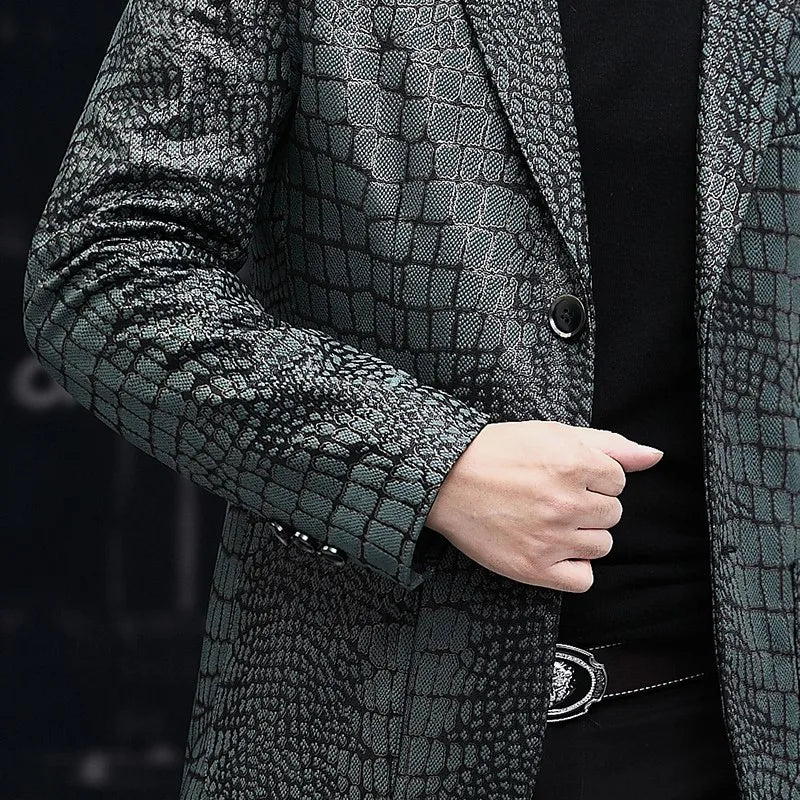 Crocodile Pattern Genuine Leather Blazer Jacket