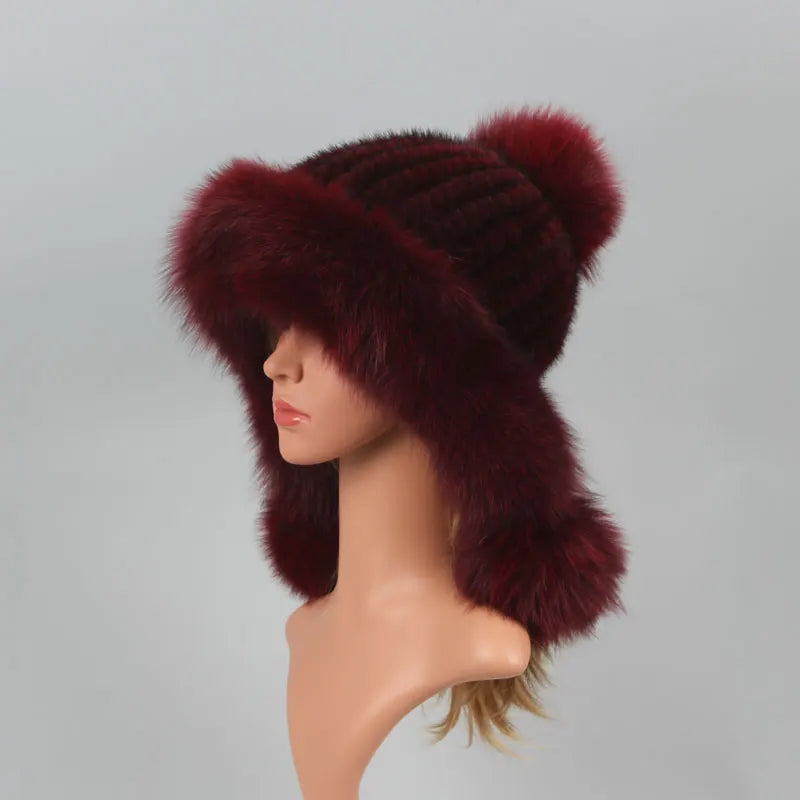 Real Mink Fur Beanies Fox Fur Ball