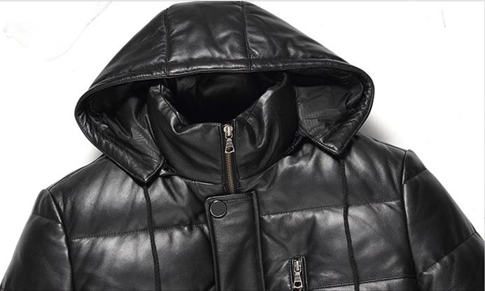 Genuine Leather Duck Down Hooded Coat