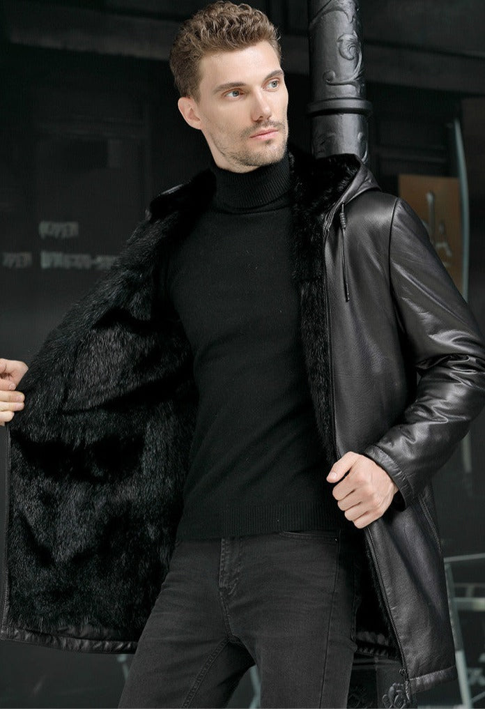 Genuine Leather Real Mink Fur Liner Long Coats