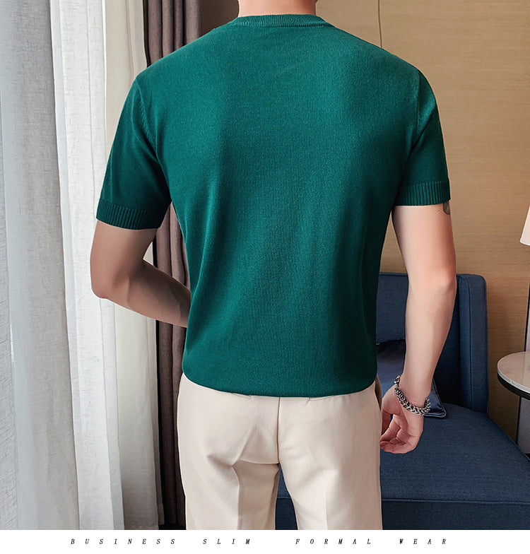 Knitted O-Neck Slim Fit Short Sleeve Shirts