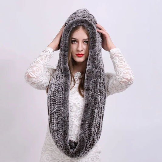 Knitted Real Fur Scarf Hoods