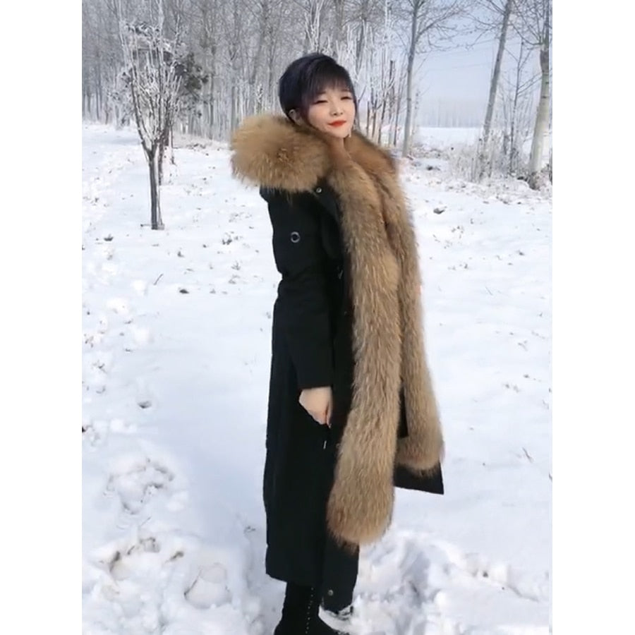 Extra Long Coat Real Fur Lining Detachable Real Fur Parka