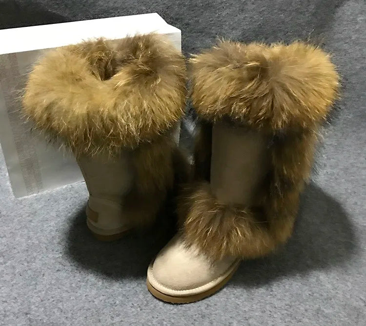 Genuine Leather Snow Boots Real Fur Wool Lined Plus Sizes