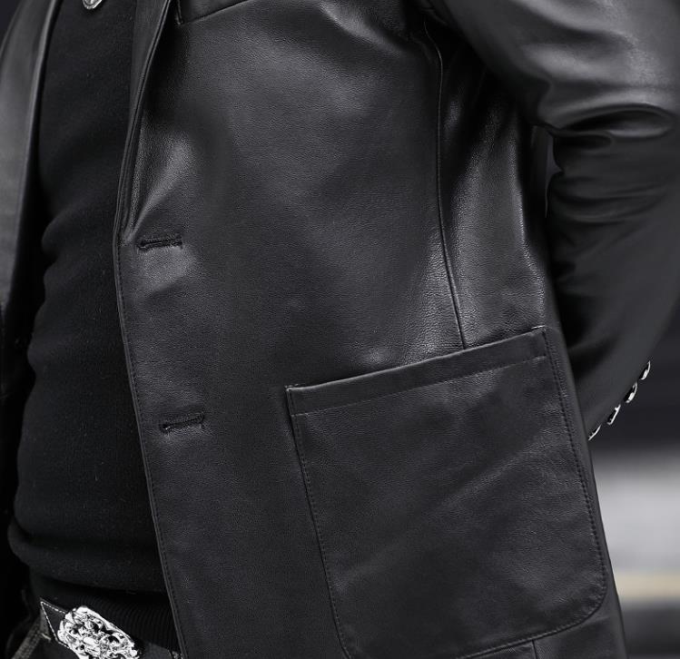 Black Genuine Leather Slim Blazer