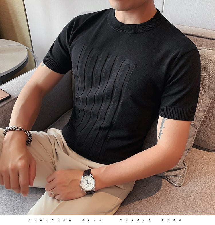 Knitted O-Neck Slim Fit Short Sleeve Shirts