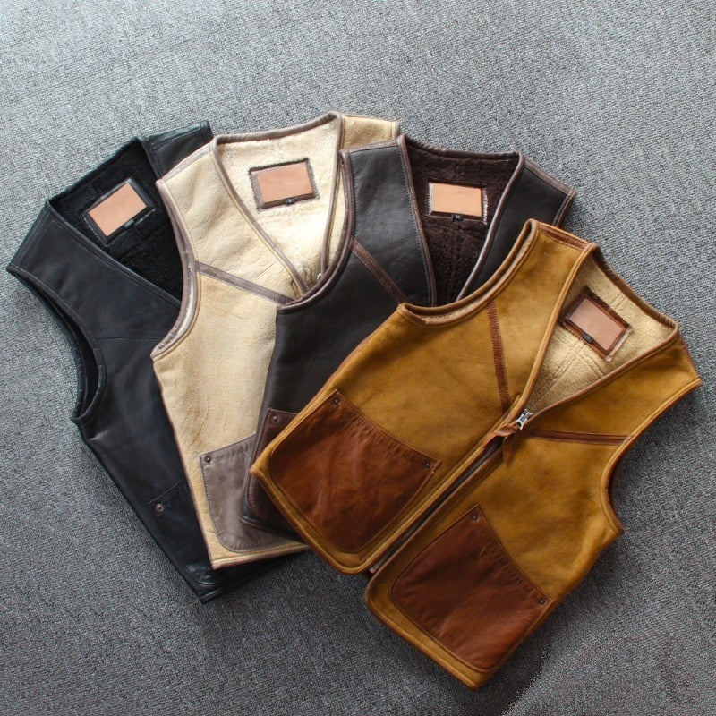 Genuine Leather Vest Shearling Lining