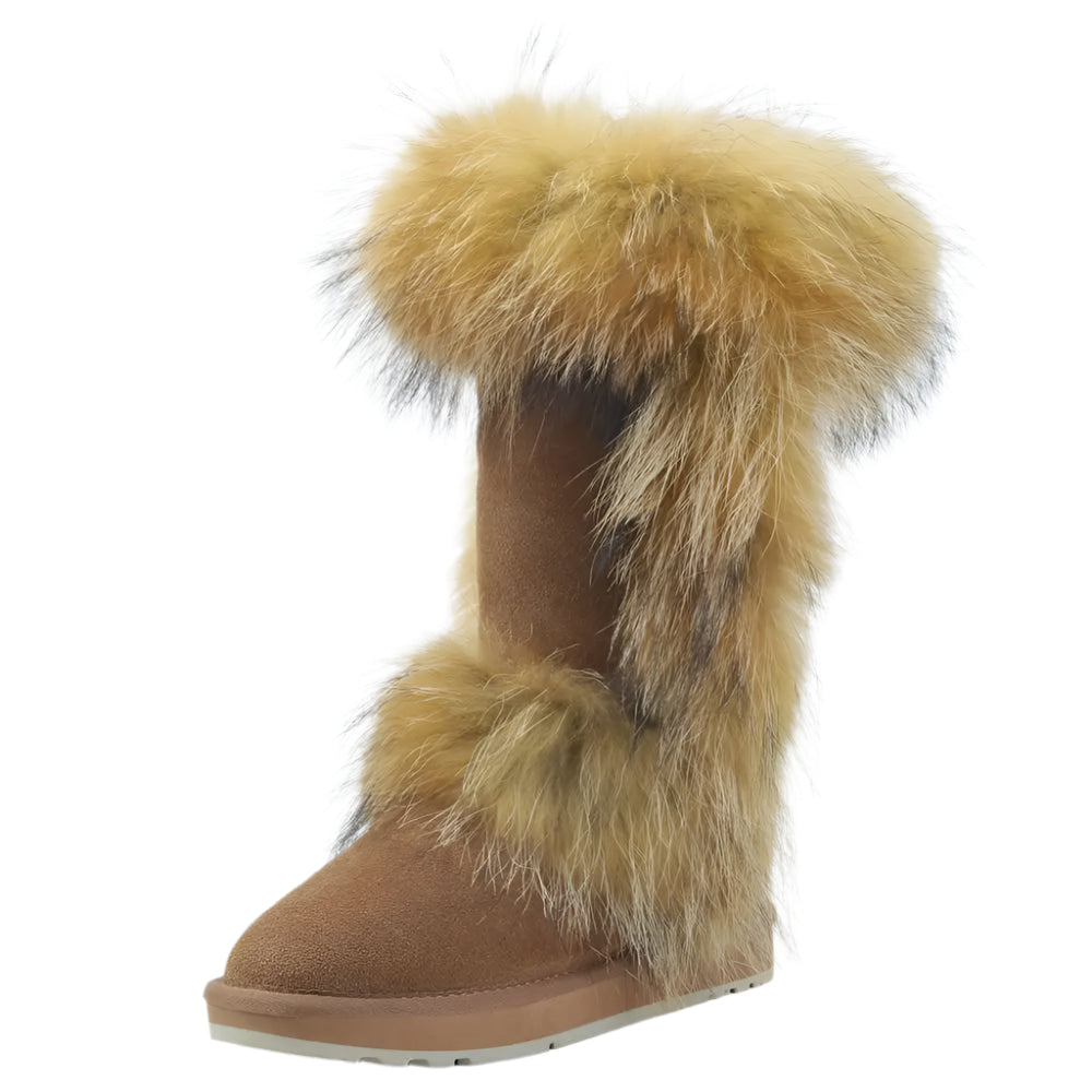 Genuine Leather Snow Boots Real Fur Wool Lined Plus Sizes