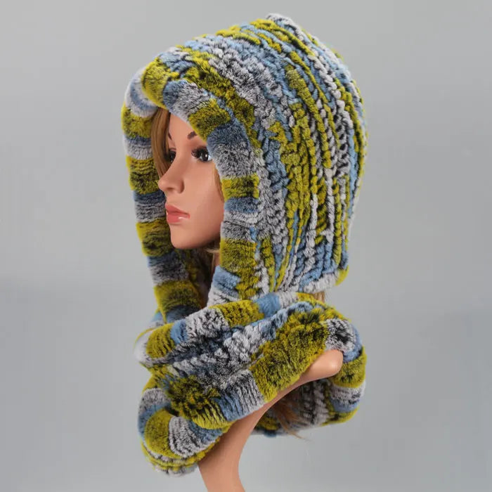 Knitted Real Fur Scarf Hoods