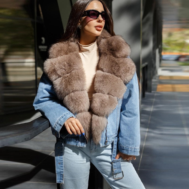 Denim Jackets Real Fur Collar