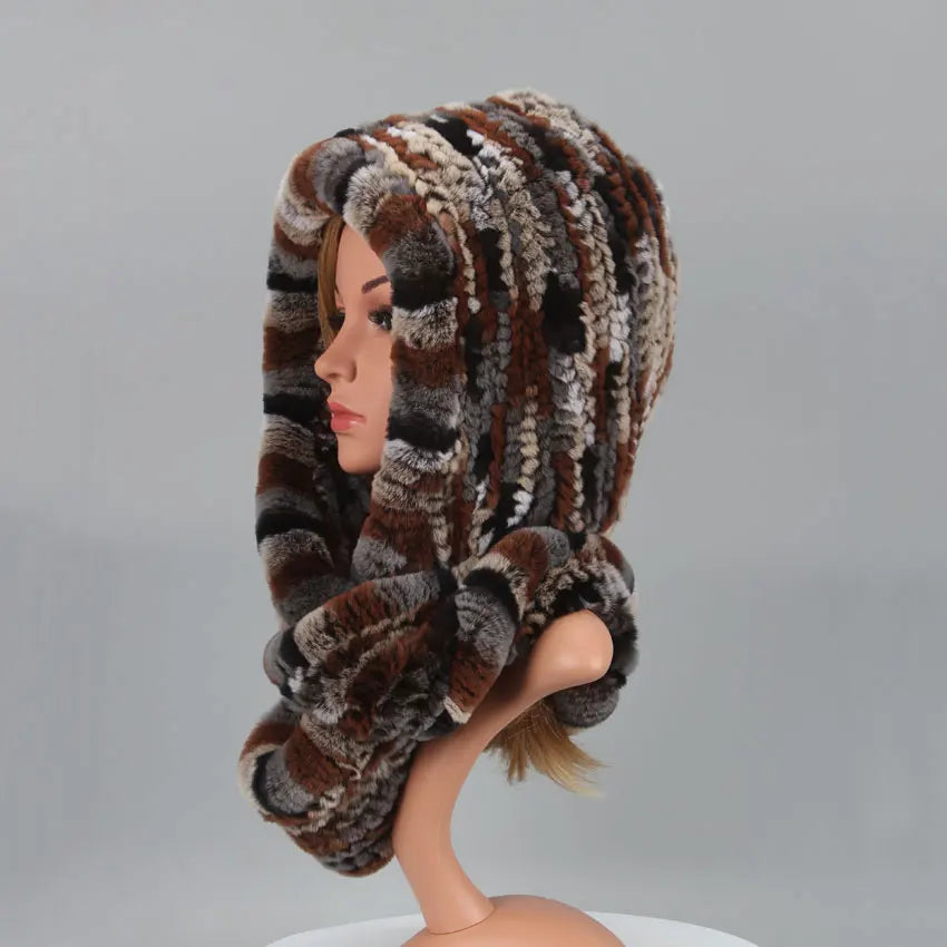 Knitted Real Fur Scarf Hoods