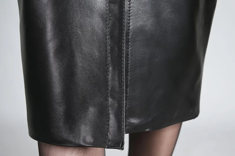 Genuine Leather Pencil Skirts High Waist
