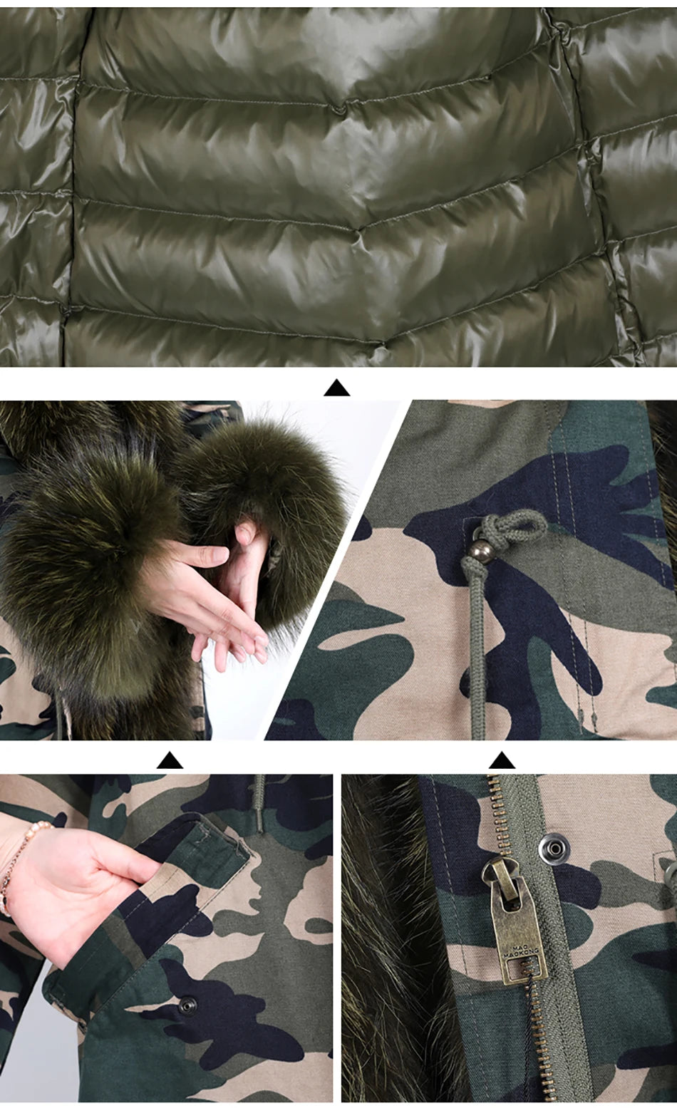 Duck Down Liner Real Fur Hooded Parka Long Coats