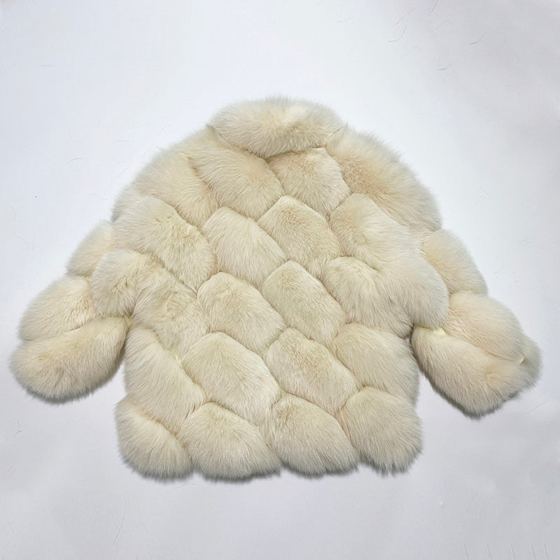 Pattern Turn Down Collar Real Fox Fur Coats