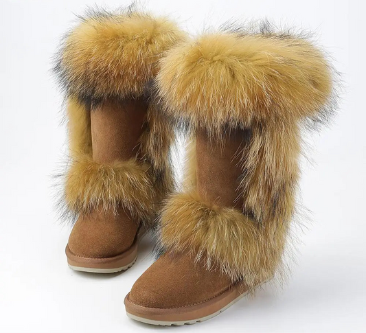 Genuine Leather Snow Boots Real Fur Wool Lined Plus Sizes