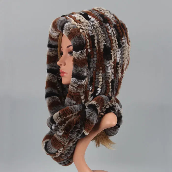 Knitted Real Fur Scarf Hoods