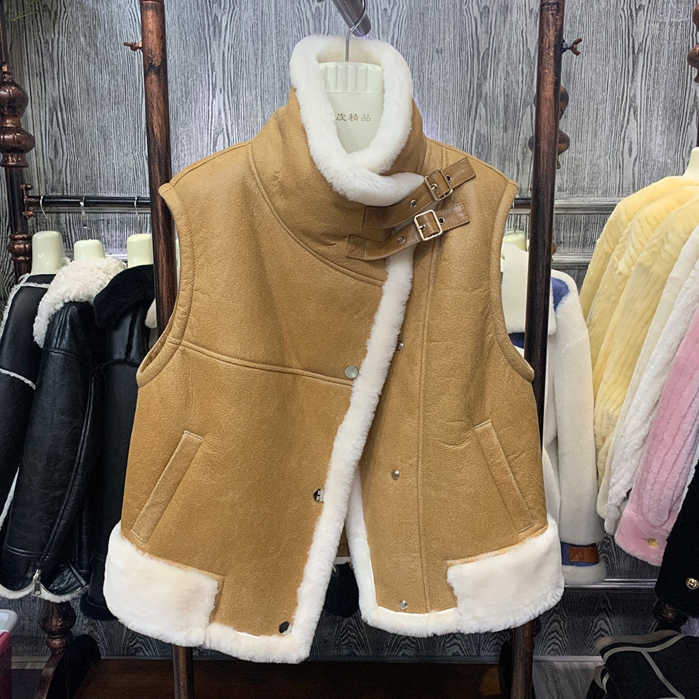 Genuine Leather Real Shearling Fur Vests