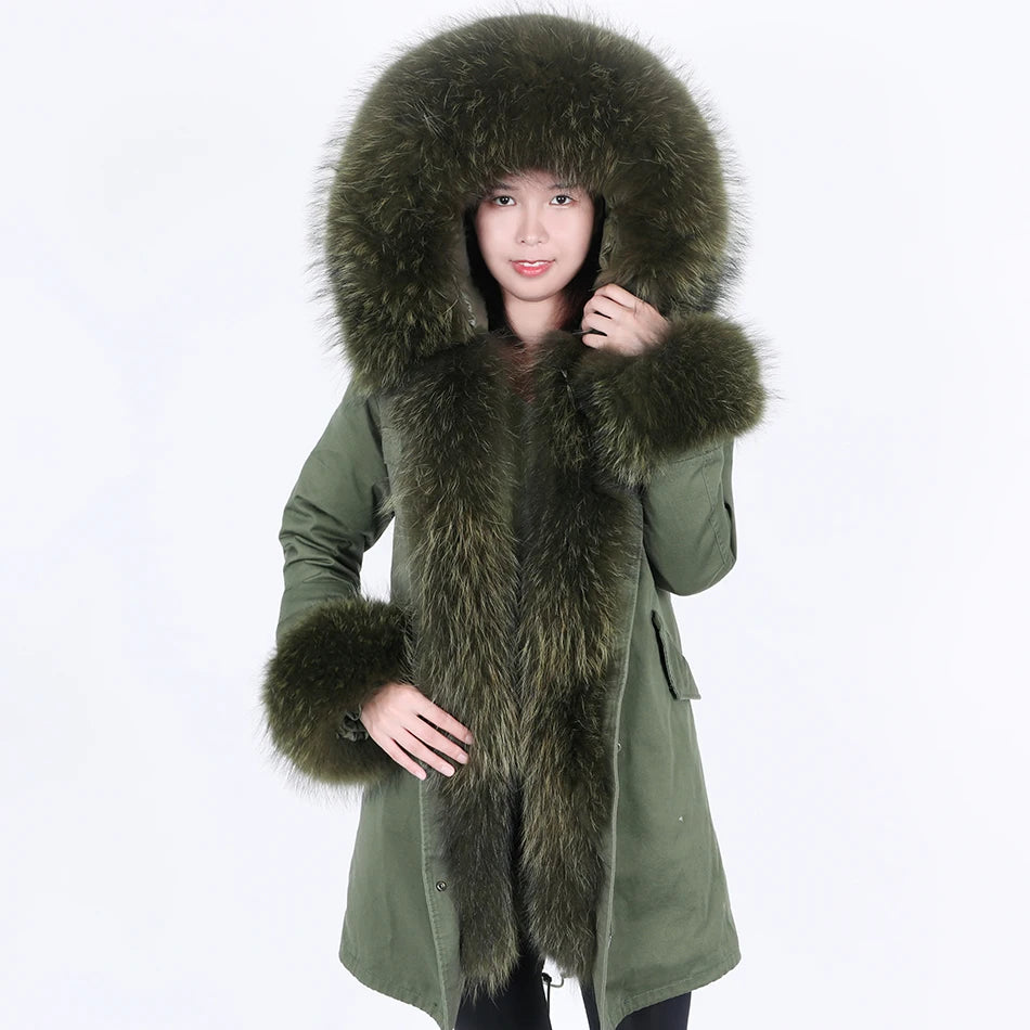 Duck Down Liner Real Fur Hooded Parka Long Coats