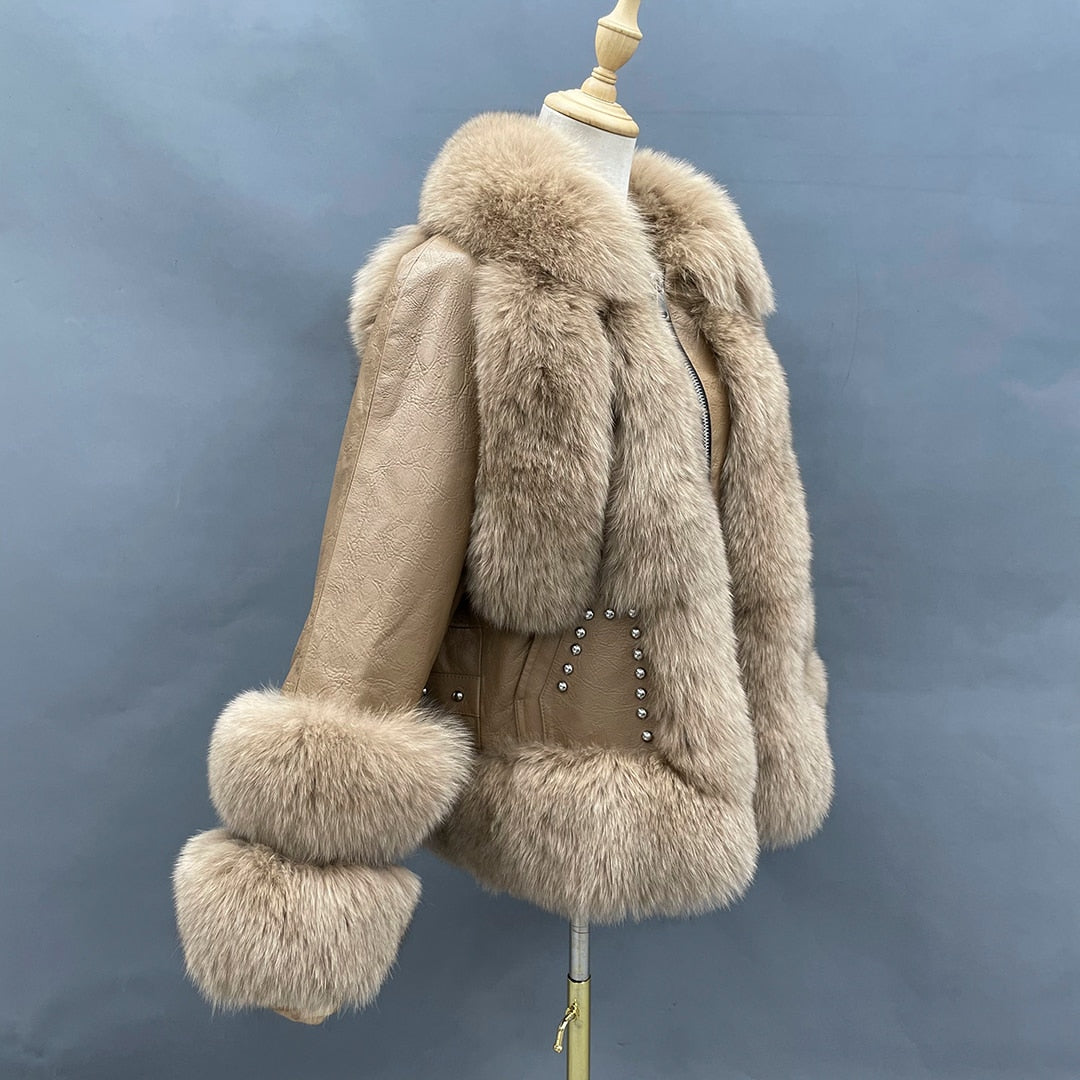 Genuine Leather Coats With Fluffy Real Fur Pattern