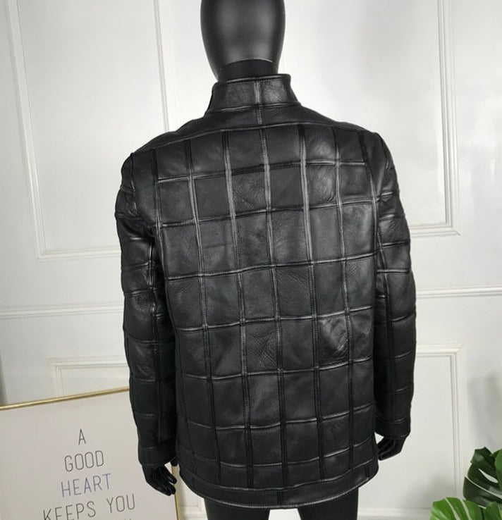 Box Pattern Genuine Leather Coats Real Fur Liner