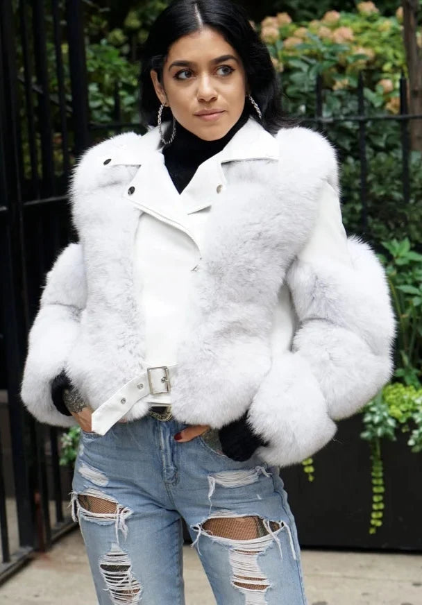 Genuine Leather Moto Real Fox Fur Coats