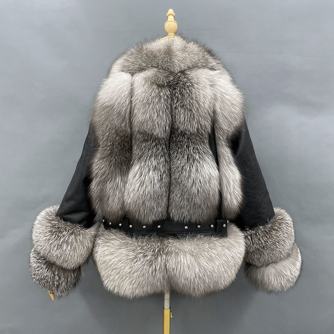 Genuine Leather Coats With Fluffy Real Fur Pattern