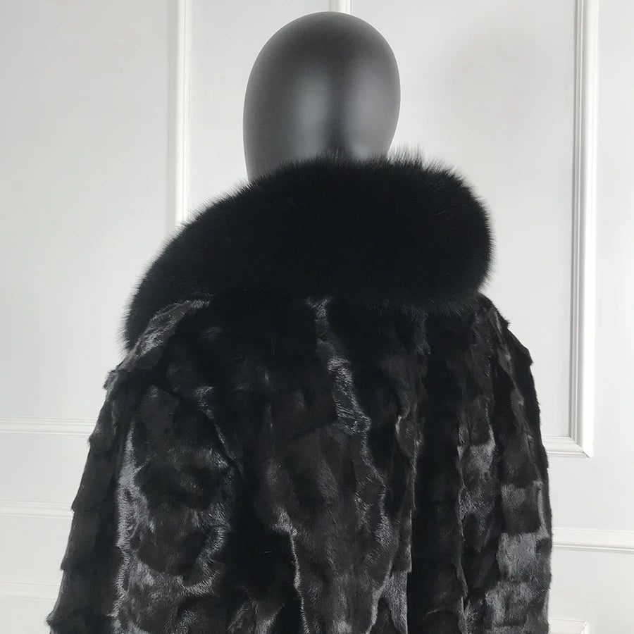 Real Mink Fur Coat Bomber Fox Fur Collar