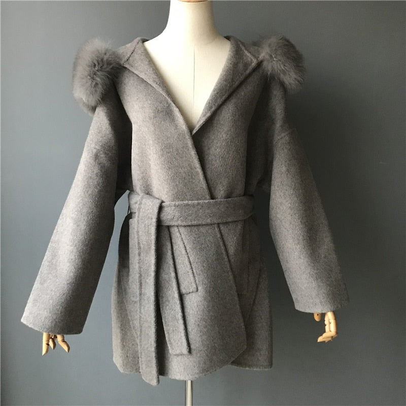 Cashmere Pea Coats Real Fur Hoodie & Cuffs