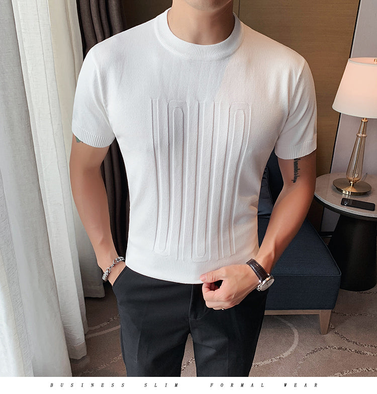 Knitted O-Neck Slim Fit Short Sleeve Shirts