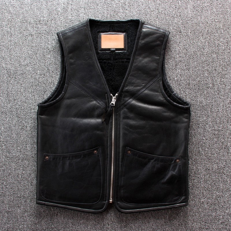 Genuine Leather Vest Shearling Lining