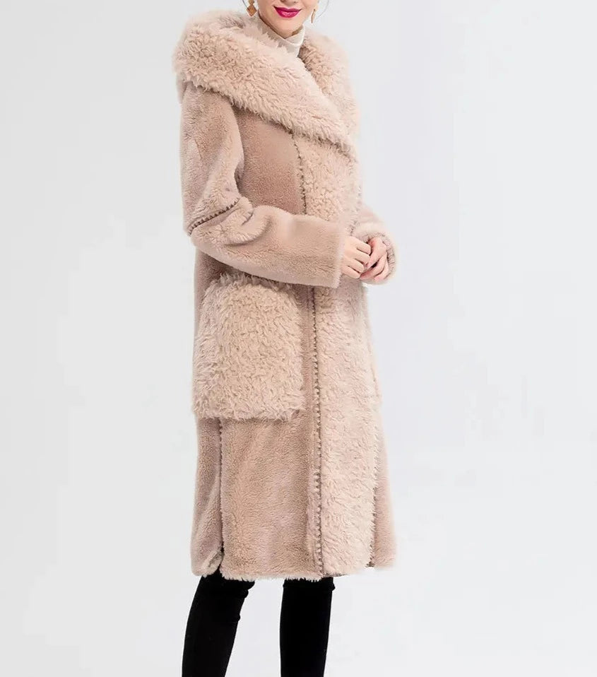 Hooded Long Natural Wool Fur Coats
