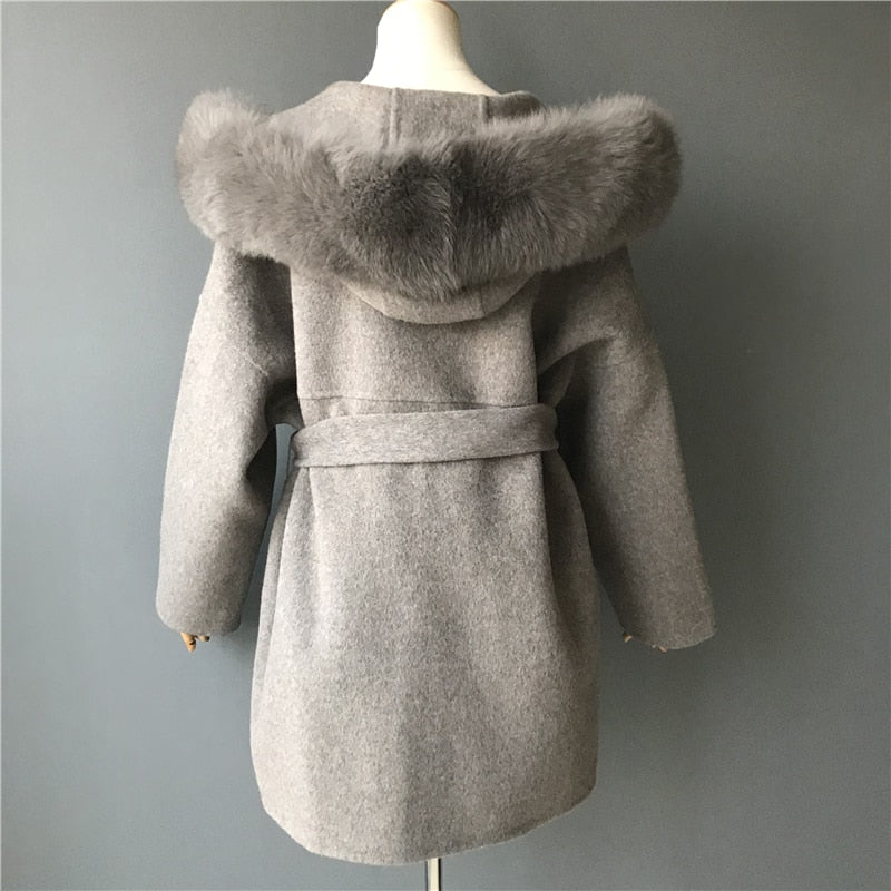 Cashmere Pea Coats Real Fur Hoodie & Cuffs